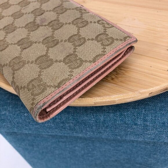Gucci GG Tan Canvas Python Strap and Pink Trim Continental Wallet / Purse wallet - Picture 10 of 14